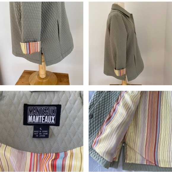 Manteaux Manteaux Quilted spring jacket &mini purse set sage green striped large - Picture 8 of 16